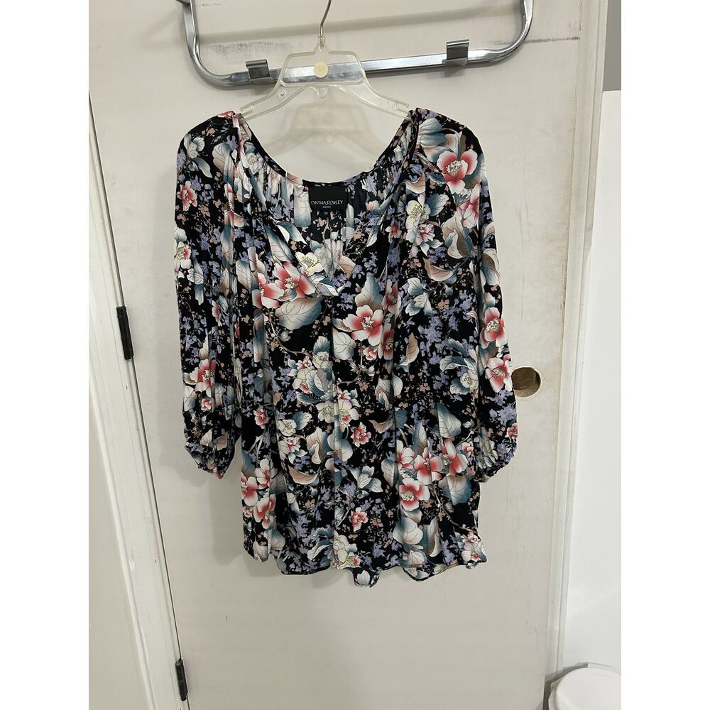 Cynthia Rowley Woman Black and Pink 3/4 Sleeve Blouse Size 2x